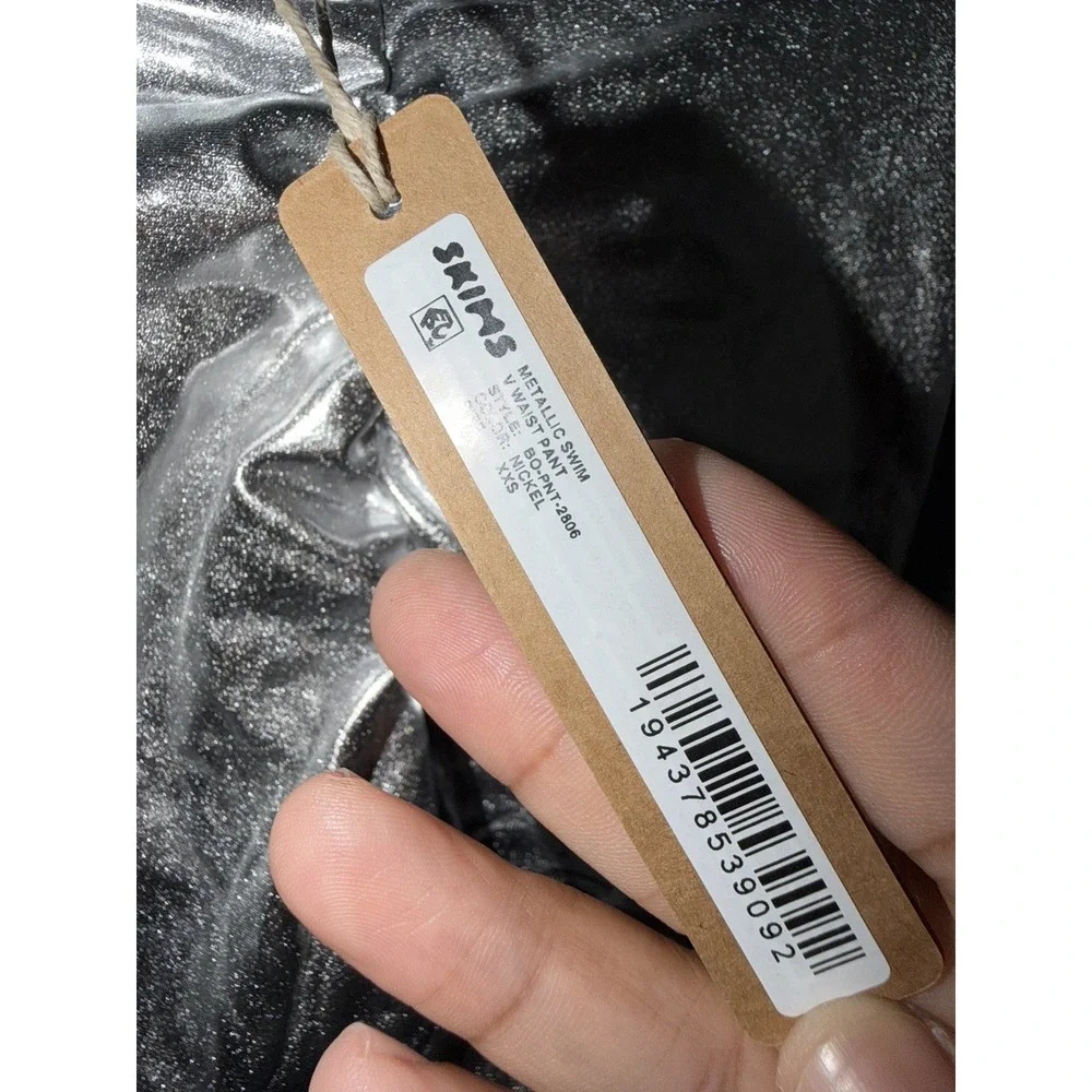 NWT SKIMS Metallic Swim V Waist Pant Size XXS Nickel 1